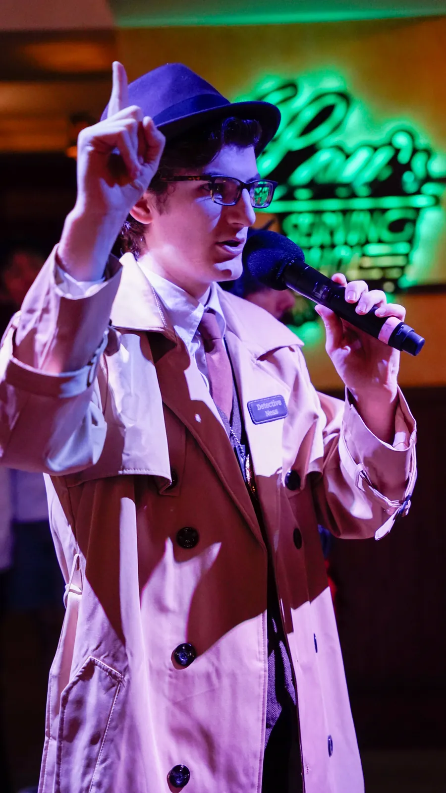 A Murder Mystery Company actor working the room at a Baton Rouge show